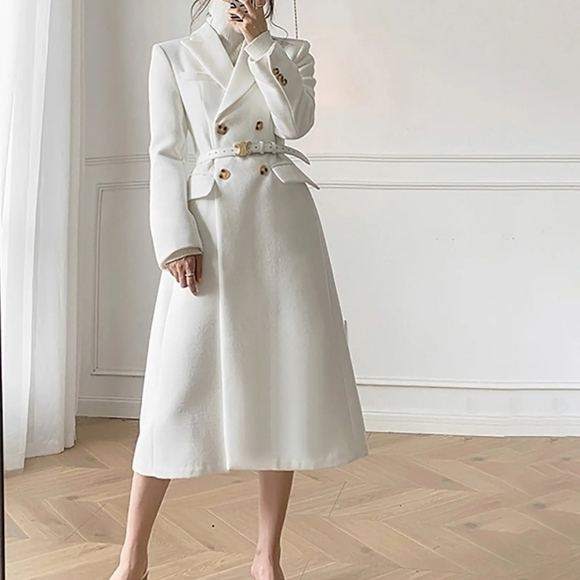 White Wool Blend Trench Coat - Picture 9 of 15